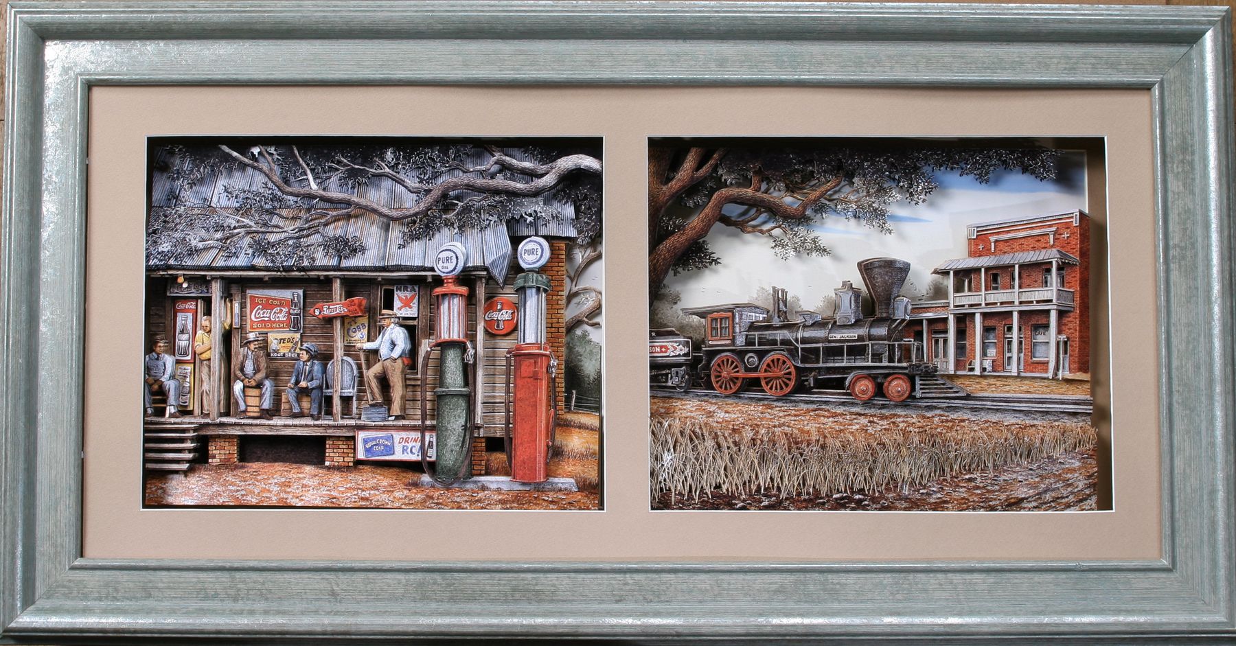 쉐도우박스 — 거리와 기차. 두 장면이 한 액자에